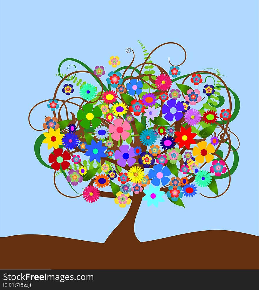 A illustration of a colorful abstract flower tree