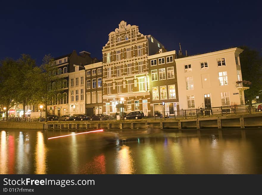 Long exposure shot of Amsterdam at night