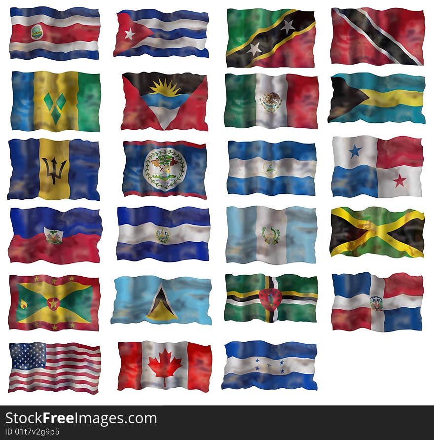 Set of North America flags. Illustration over white background