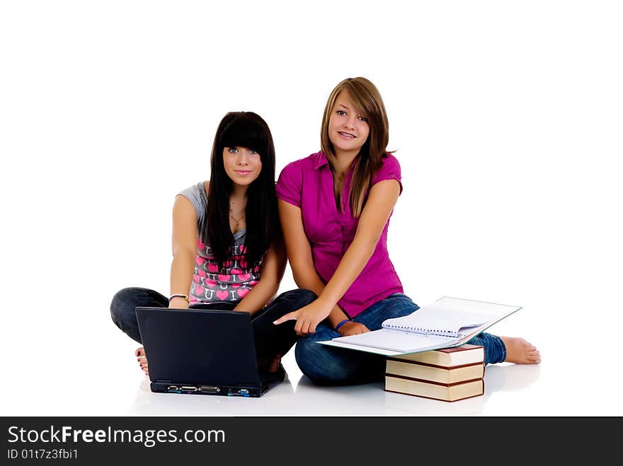 Teenager girls studying