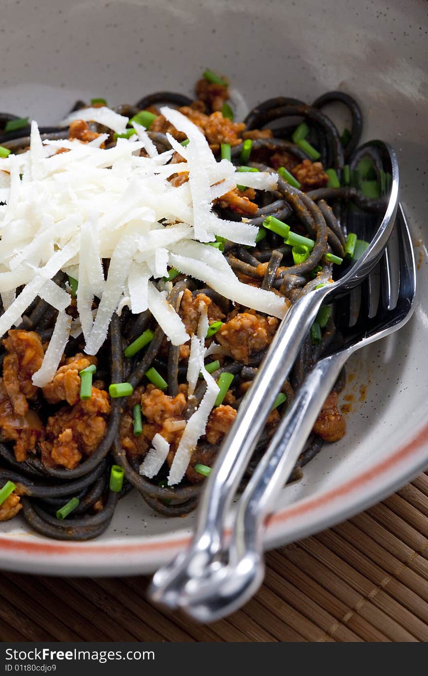 Spaghetti with pork minced meat