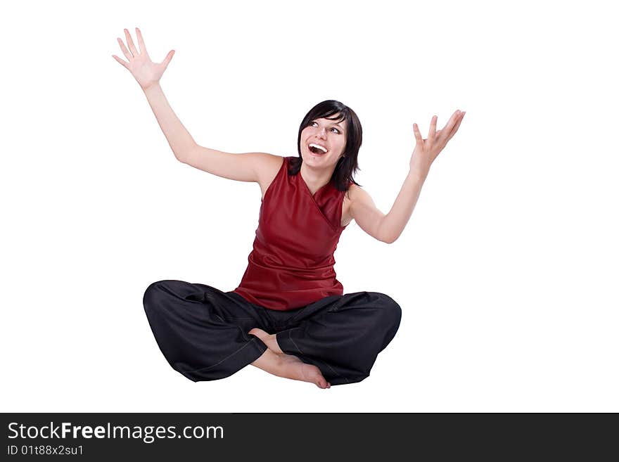 The young beautiful girl on a white background