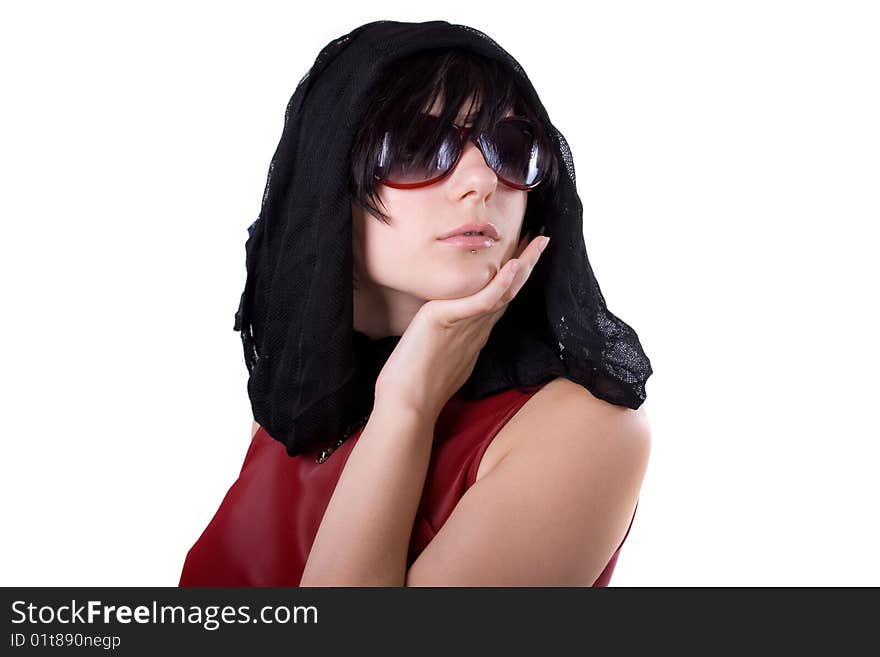 The young beautiful girl in beautiful clothes on a white background. The young beautiful girl in beautiful clothes on a white background