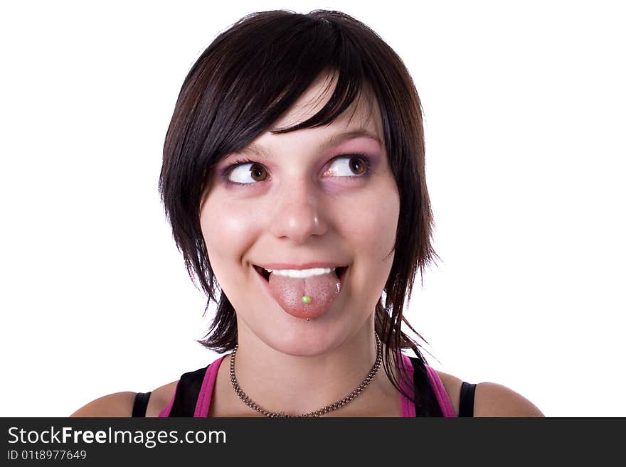 The young beautiful girl on a white background