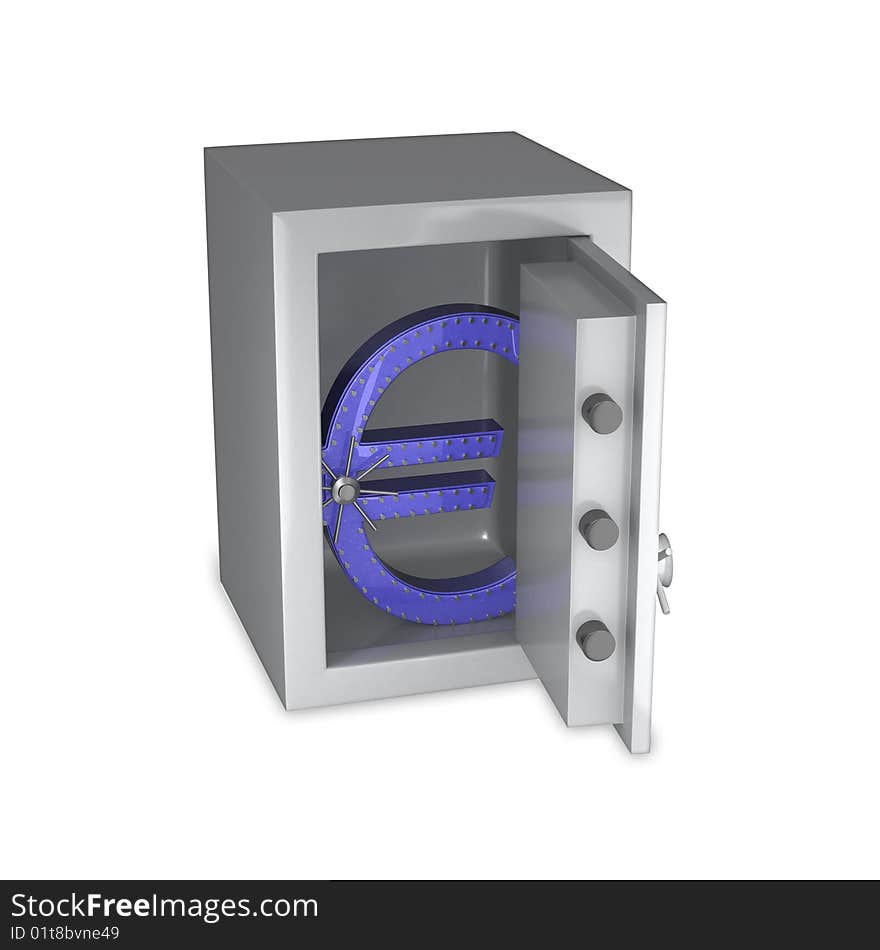 Euro symbol of steel in a safe