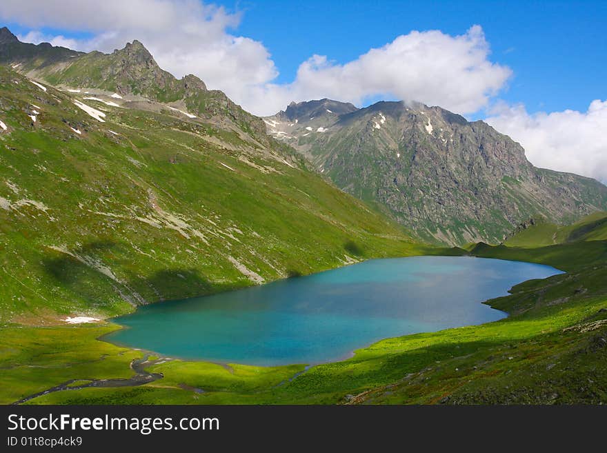 Beautiful lake in Caucasus mountains