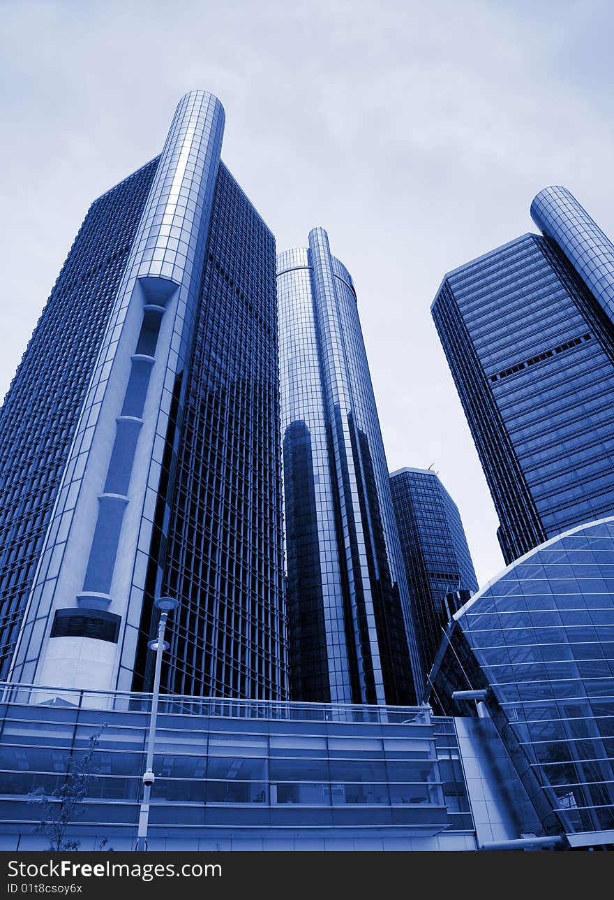 Skyscrapers business centre toned in blue color