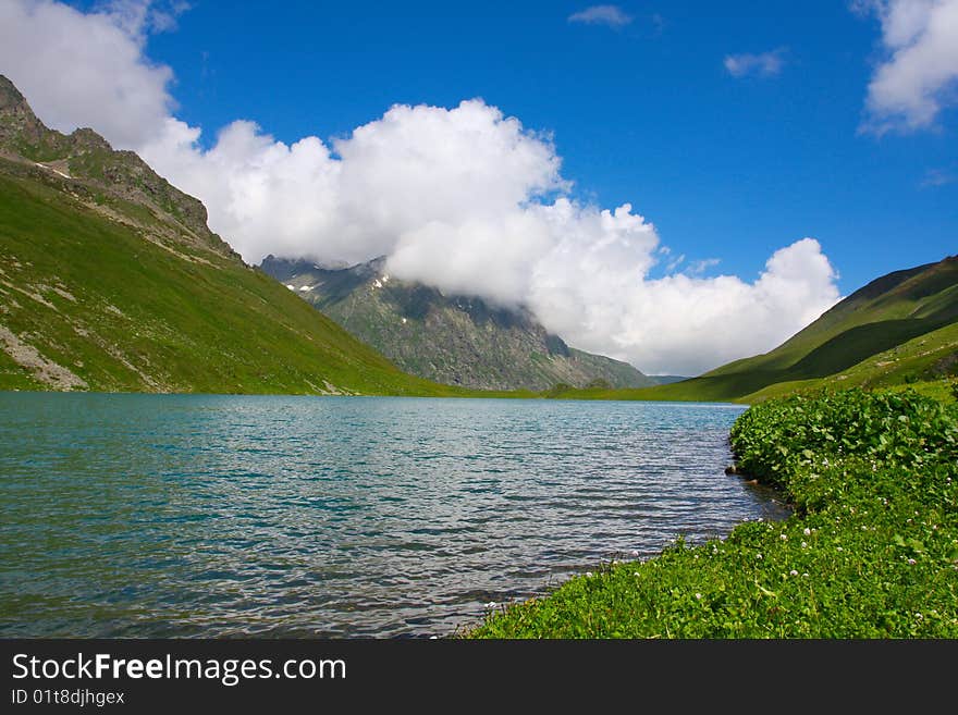 Beautiful lake in Caucasus mountains