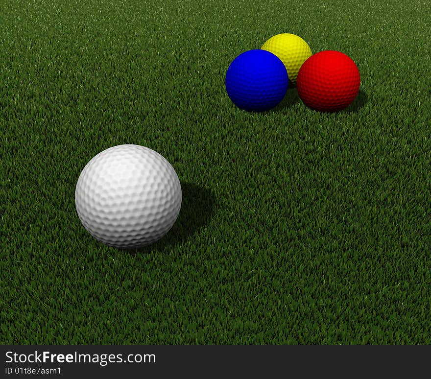 Colored golf balls on green grass. Colored golf balls on green grass