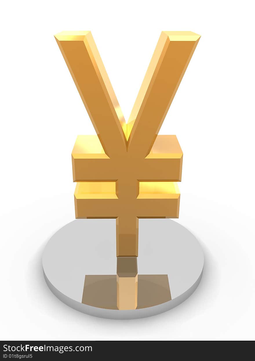 Golden Yen symbol. High Resolution 3D render isolated on white.