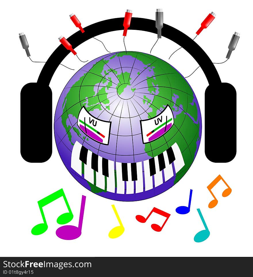 Smiling planet enjoy listening music illustrtion. Smiling planet enjoy listening music illustrtion