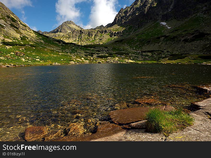 Mountain lake with a peak