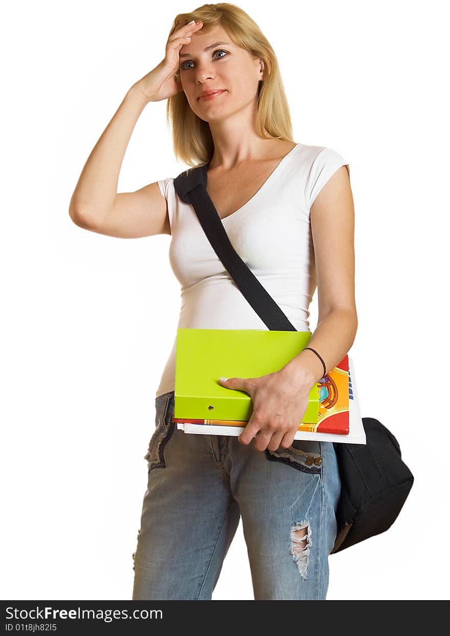 Portrait of a young attractive student on the white background. Portrait of a young attractive student on the white background