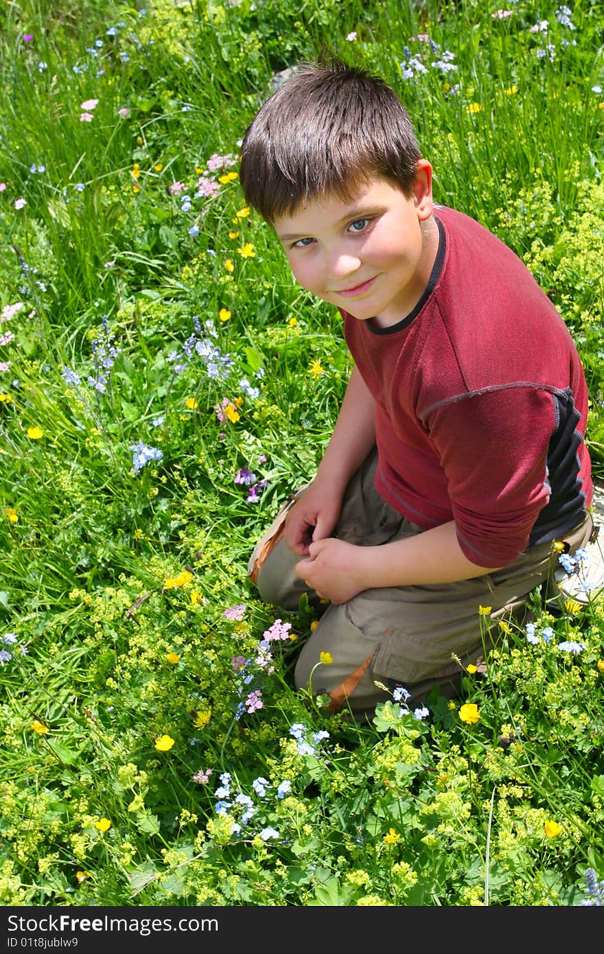 Hiker on meadow in mountains. Hiker on meadow in mountains