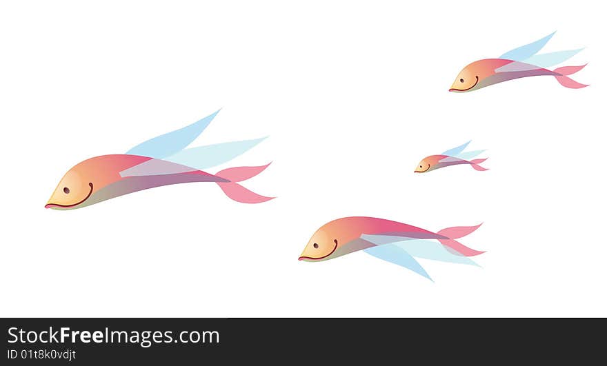 A group of tropical fish on a white background