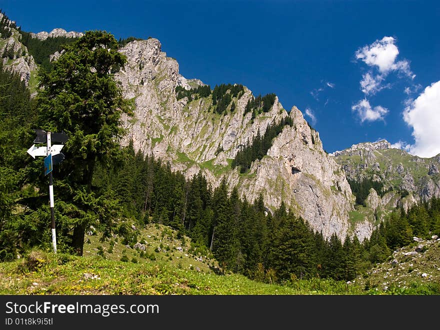 Carpathian landscape in Bucegi Mountains, on a trail in Gaura Valley