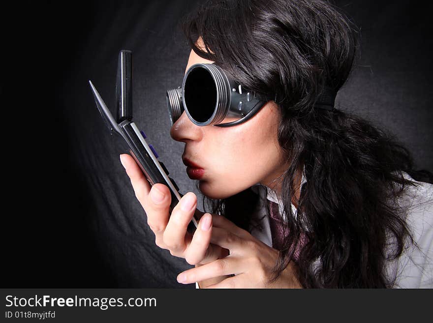 Accountant manager in glasses with calculator