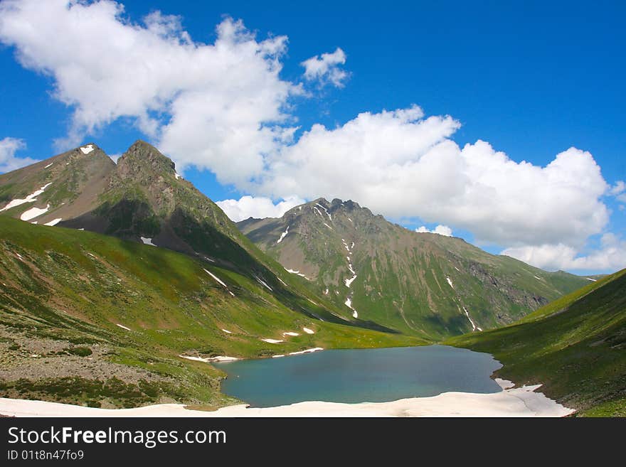 Beautiful lake in Caucasus mountains