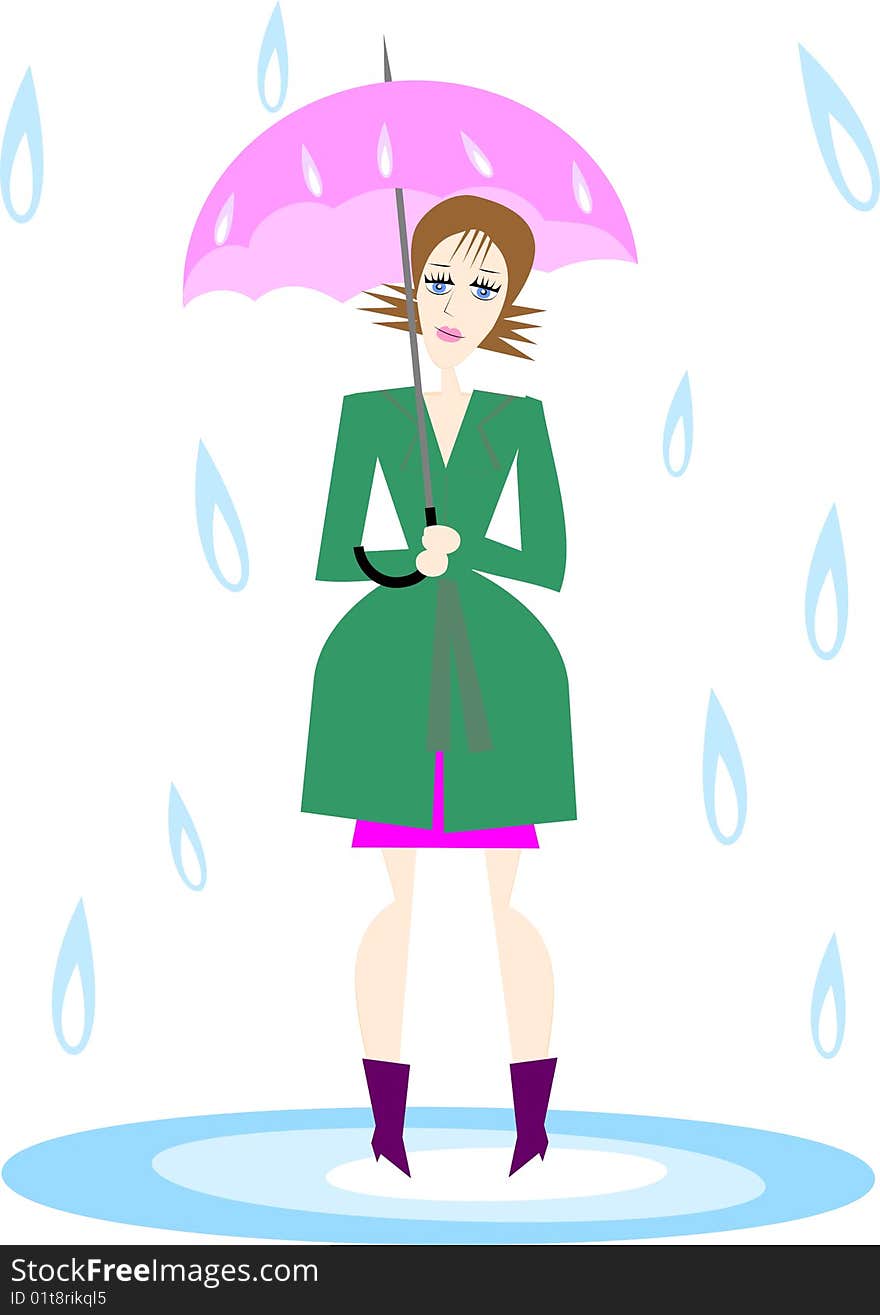 The sad girl in a raincoat under an umbrella. The sad girl in a raincoat under an umbrella