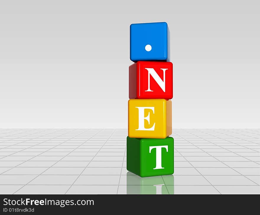 3d color cubes with white letters with text dotnet with reflection. 3d color cubes with white letters with text dotnet with reflection