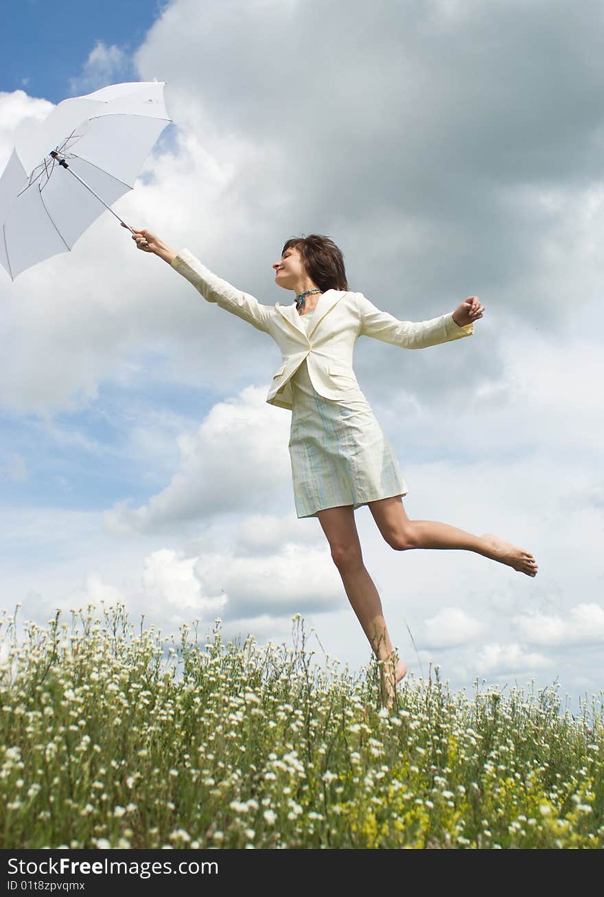 The woman with white umbrella. The woman with white umbrella