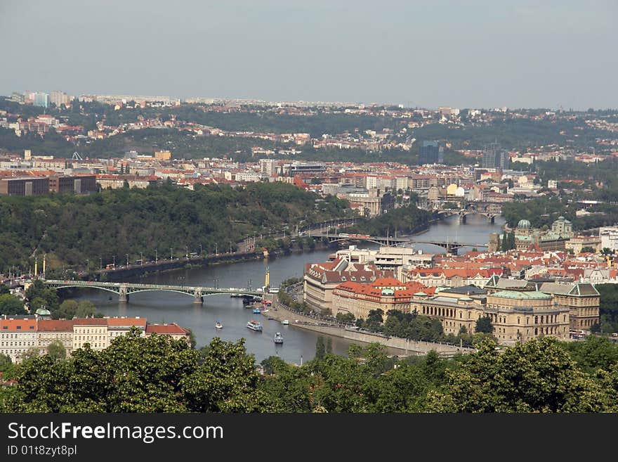 Kind on the city of Prague from a hill. Kind on the city of Prague from a hill