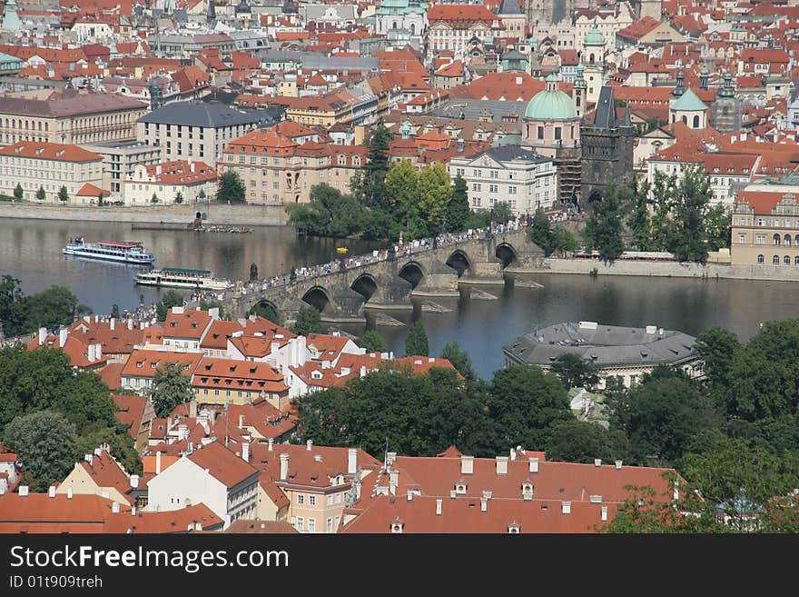 Kind on the city of Prague from a hill. Kind on the city of Prague from a hill