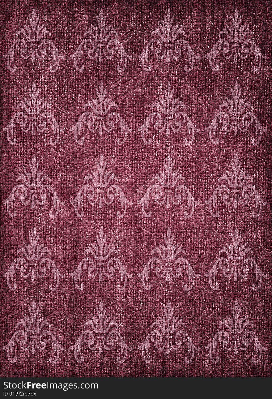 Shabby, textile background with a patterned, burgundy color