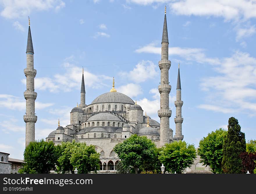 Landmark and islamic architecture icon - Blue Mosque in Istanbul, Turkey