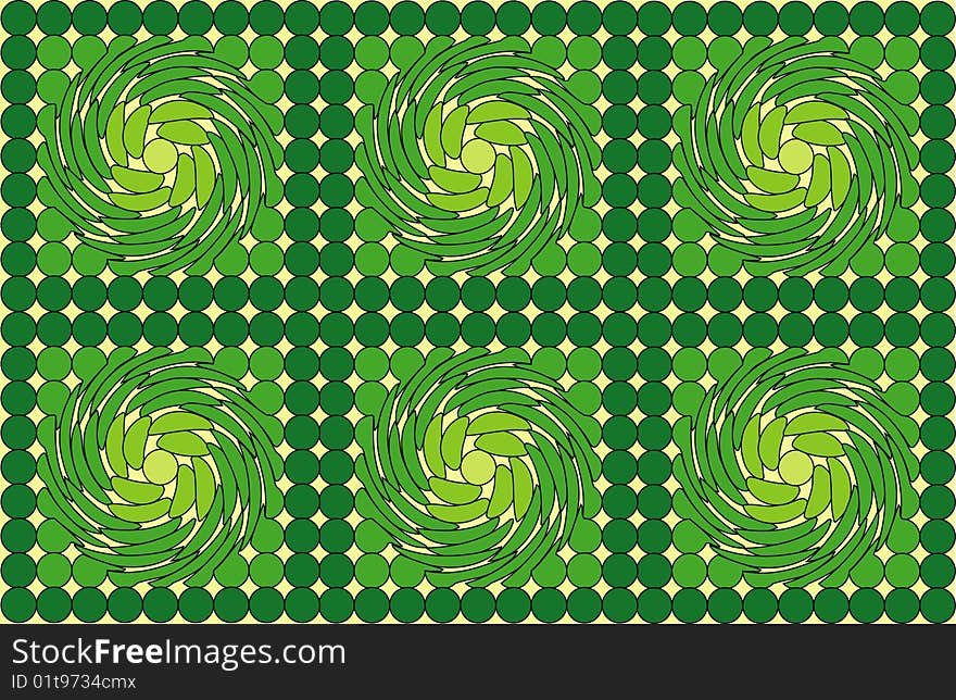 Green pattern with curves and rounds