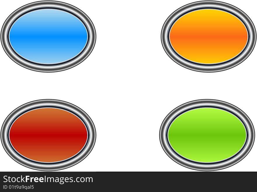 Orange, blue, red, green coloured buttons with chrome for web. Orange, blue, red, green coloured buttons with chrome for web