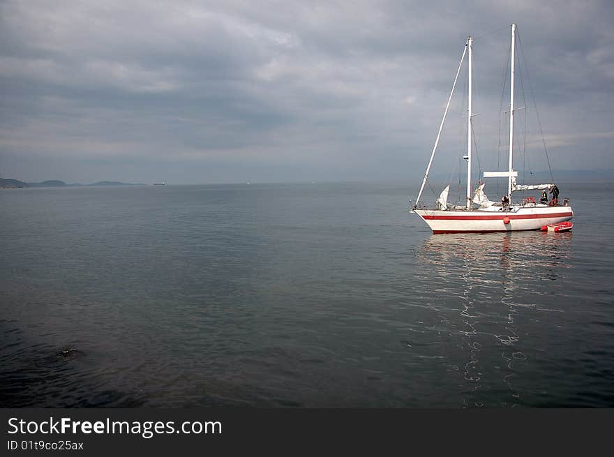 The yacht in the see bay. The yacht in the see bay