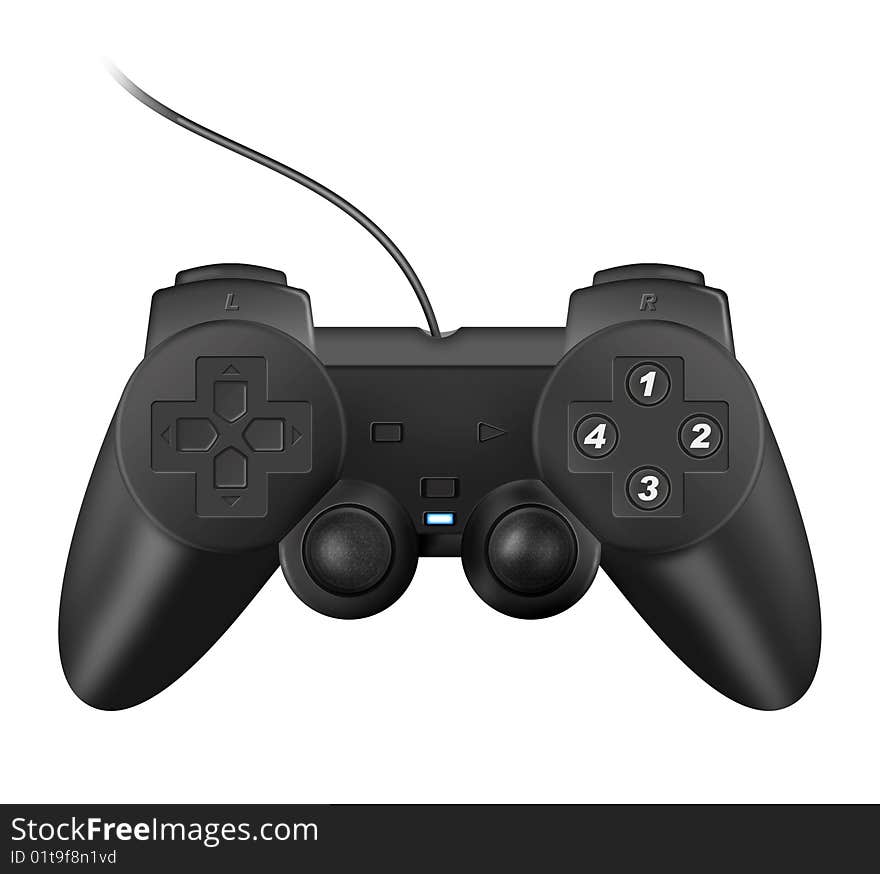 Realistic illustration: black joypad isolated on white background. Realistic illustration: black joypad isolated on white background