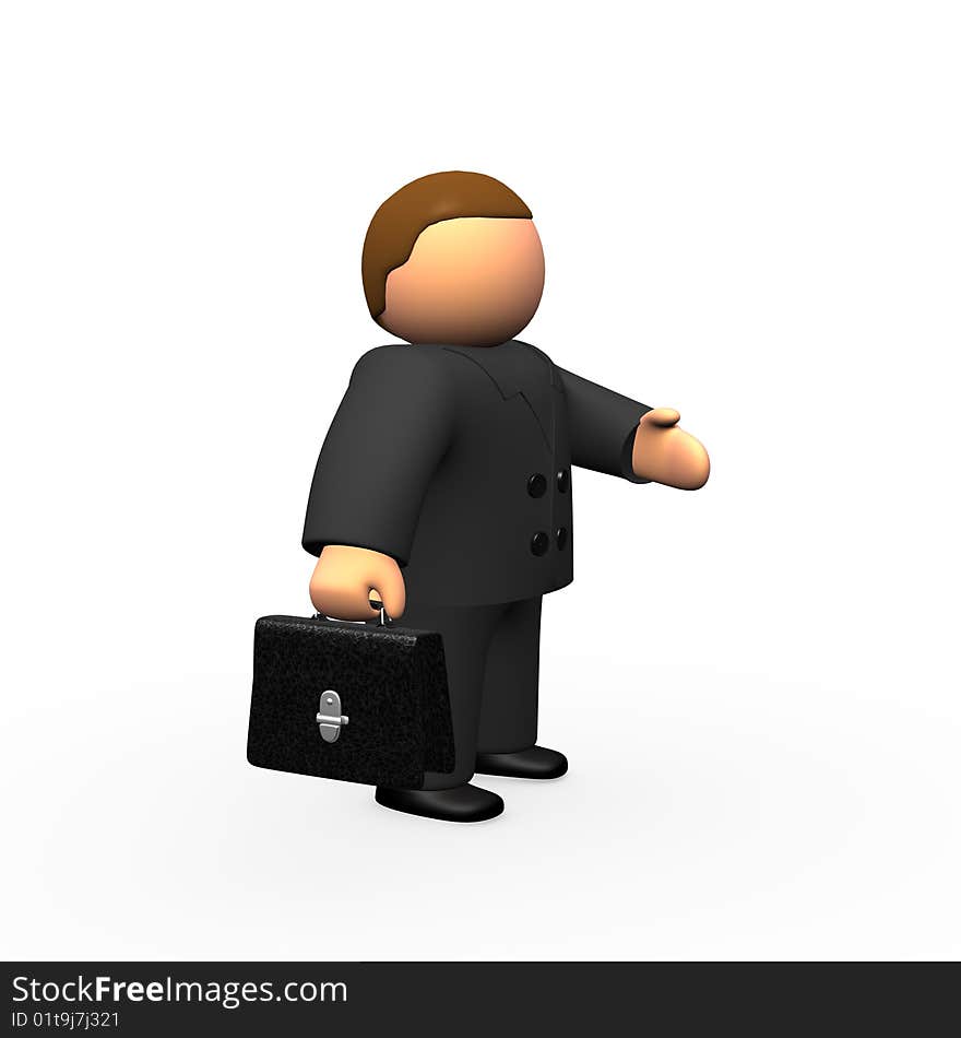 Businessman with briefcase greet on white background. Businessman with briefcase greet on white background