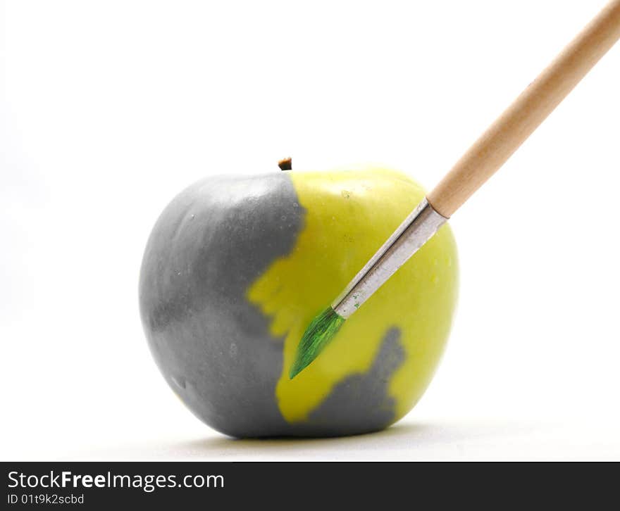 Coloring the apple by brush. Coloring the apple by brush