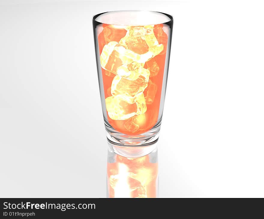 A glass with ice cubes