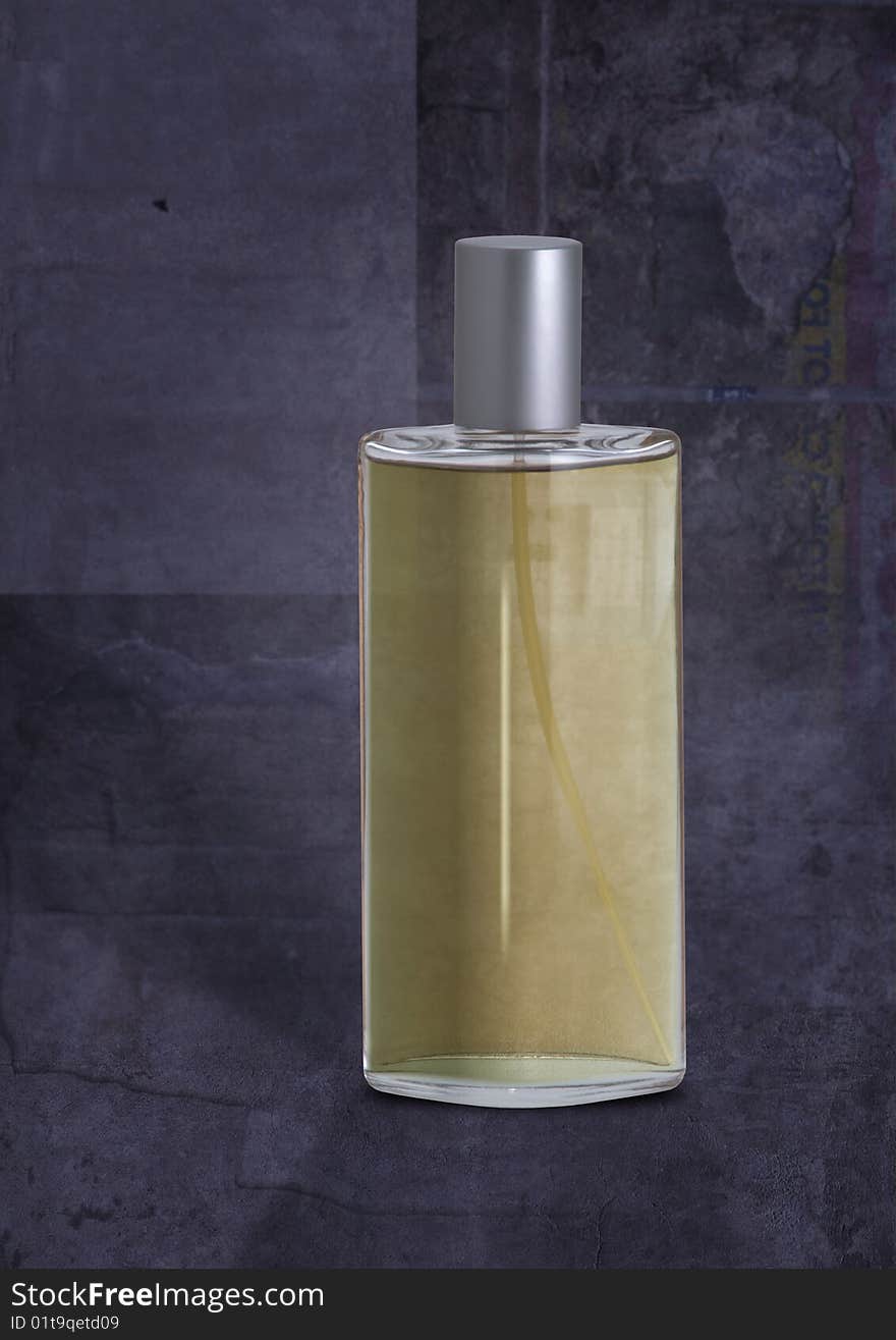 A isolated perfume flask on structured background