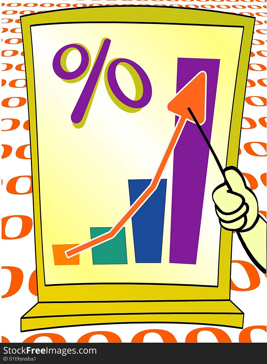 Hand pointing to growing percent chart. Hand pointing to growing percent chart