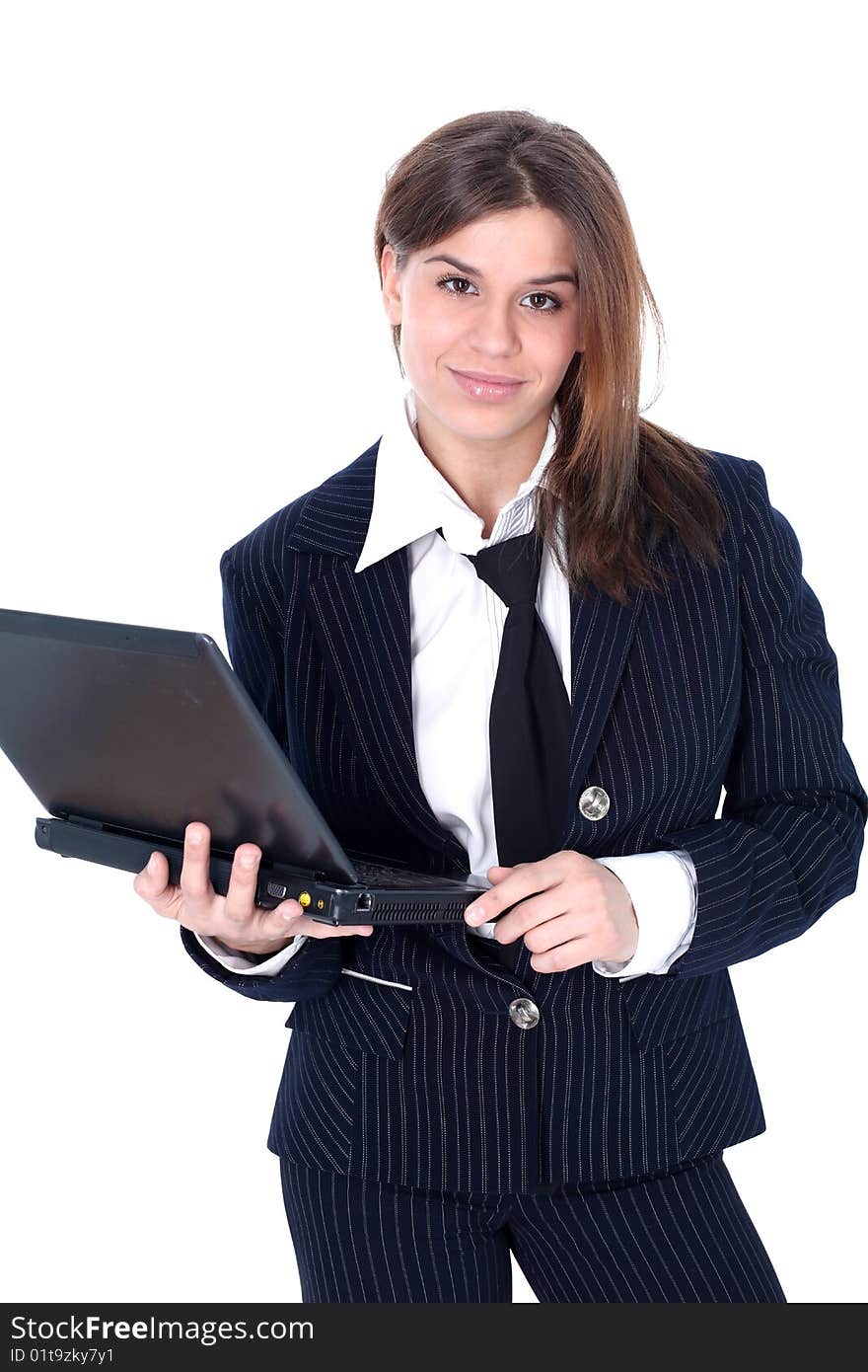 Businesswoman with PC isolated on white