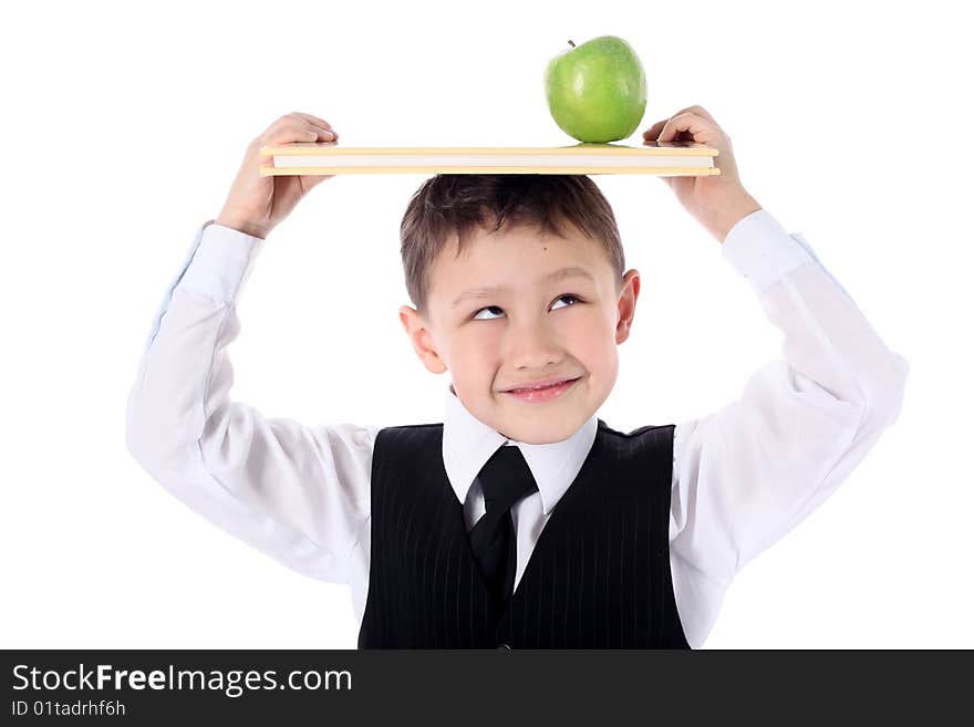 Schoolboy With Book And Apple