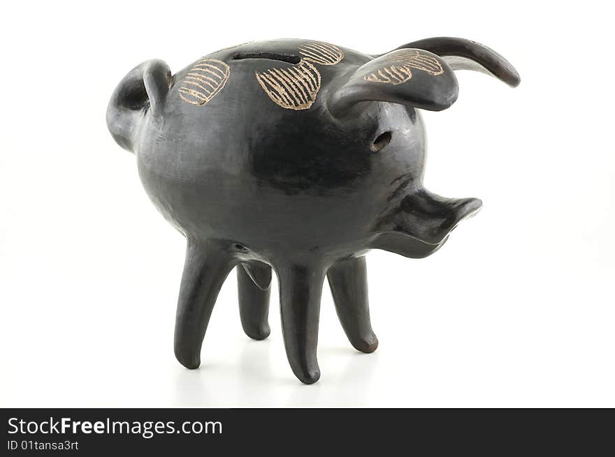 Black ceramic piggy bank.