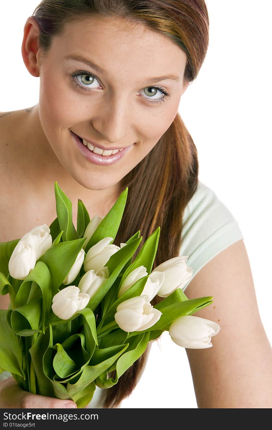 Portrait of woman with tulips