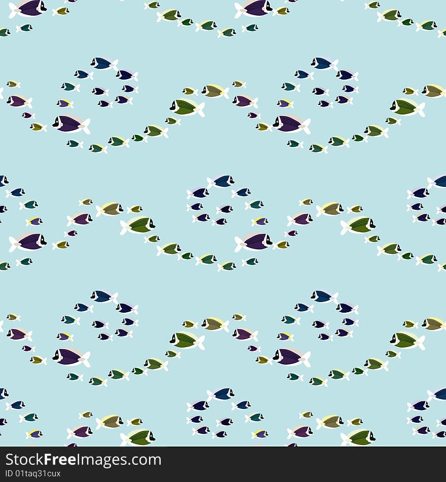 Seamless colorful curly little fish pattern following each other. Seamless colorful curly little fish pattern following each other