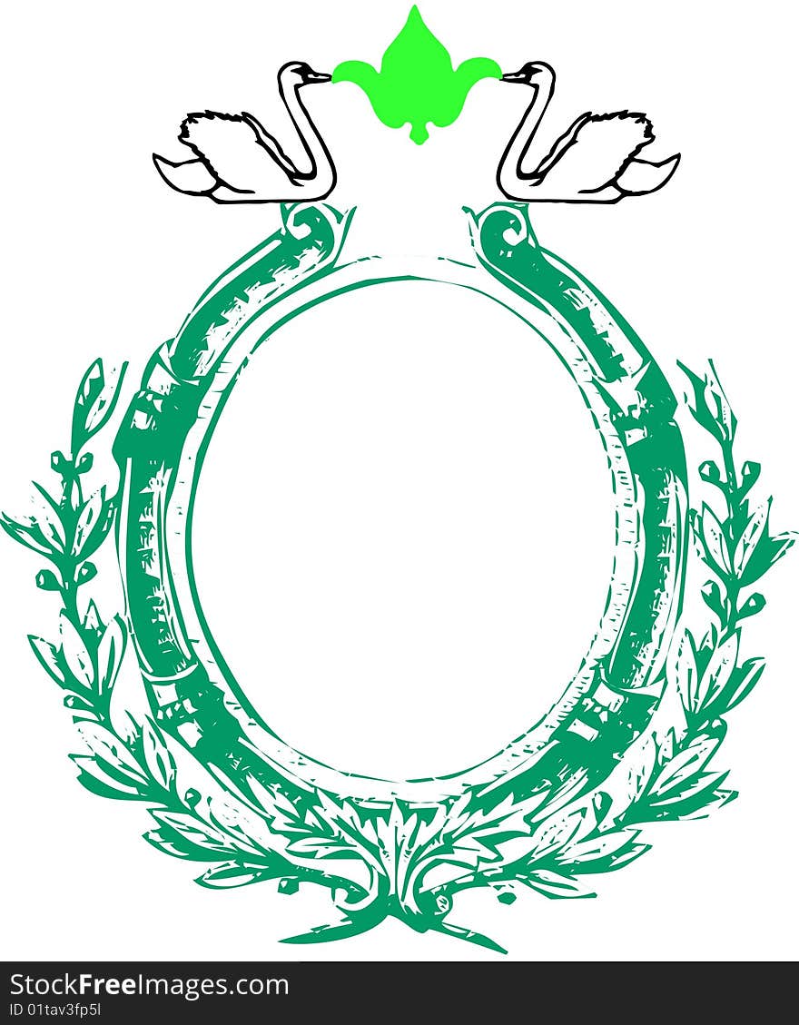 Oval frame green color with two swan