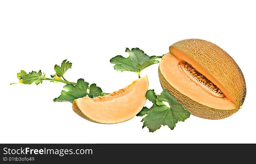 Melon and its segment isolated on white background