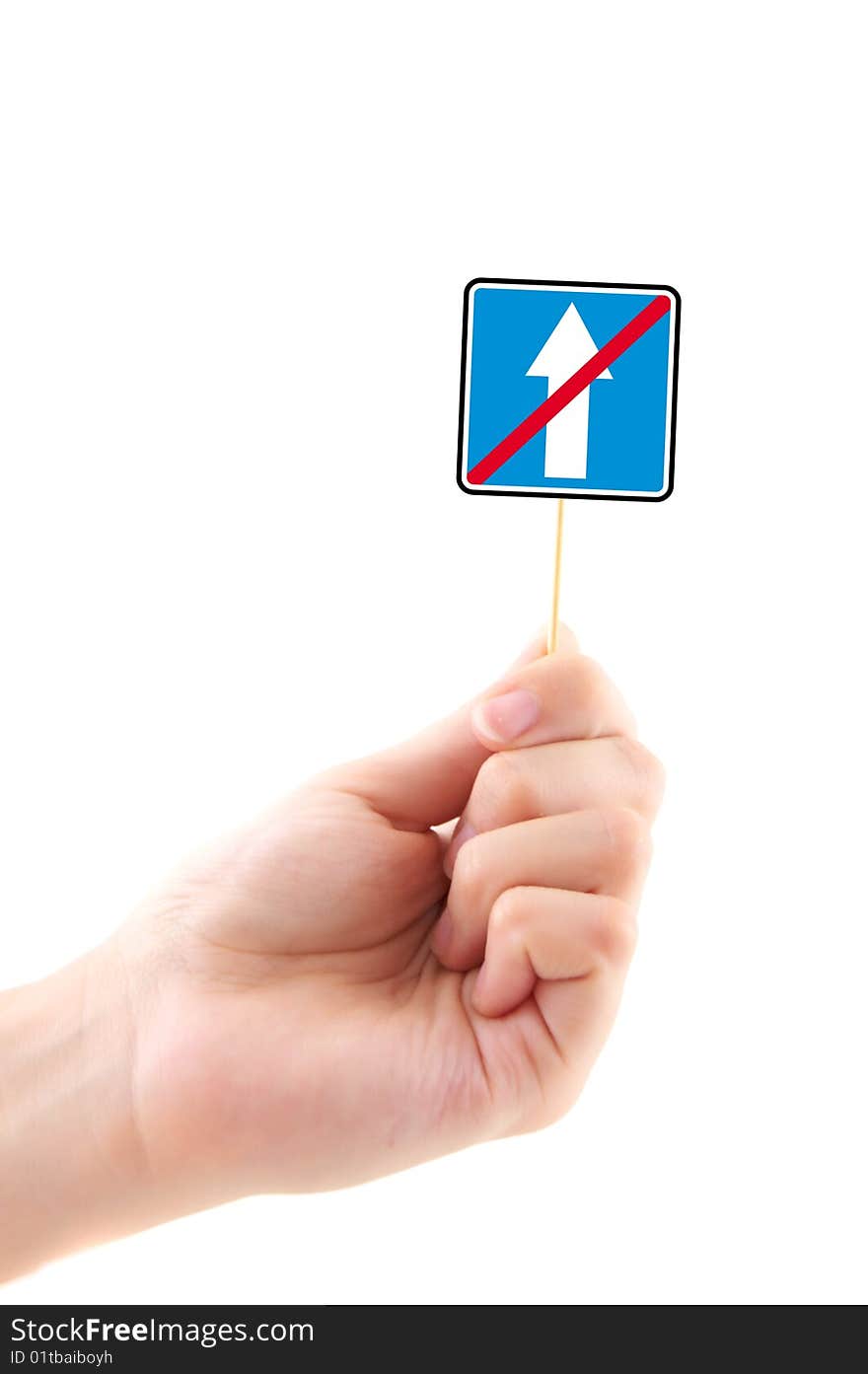 Hand holding sign isolated on a white background