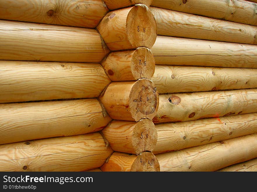 Wall of traditional russian house, assembled from logs. Wall of traditional russian house, assembled from logs