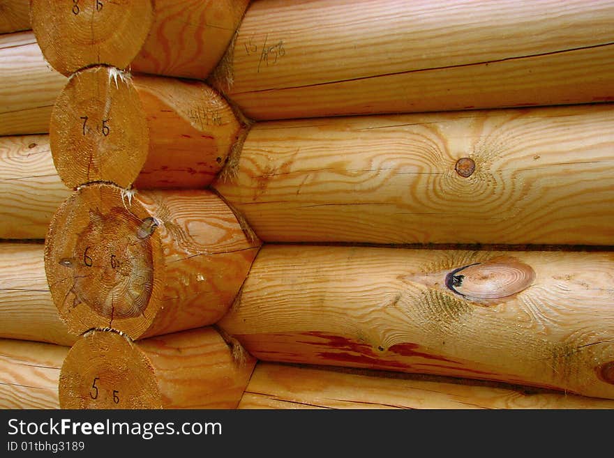 Wall of traditional russian house, assembled from logs. Wall of traditional russian house, assembled from logs