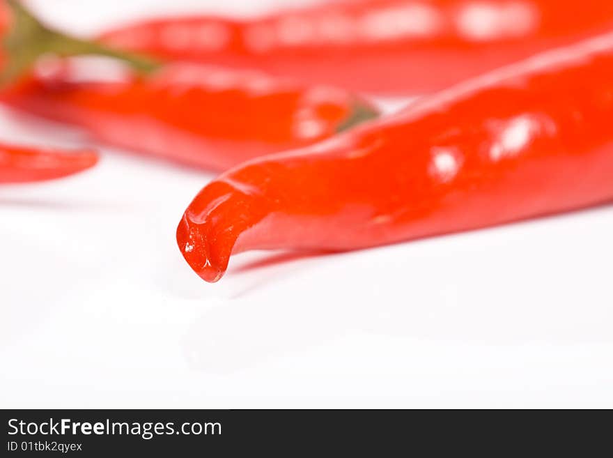 Red hot chili pepper on the white background