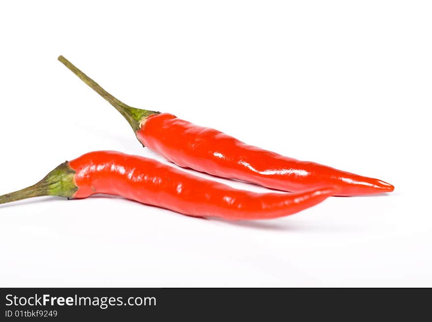 Red hot chili pepper on the white background